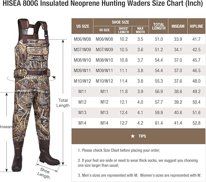 HISEA Hunting Waders, Neoprene Chest Waders for Men with 800G Insulated Boots Waterproof Neoprene Bootfoot Waders