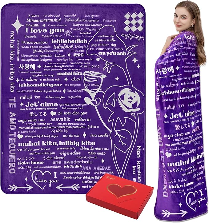 Gifts for Mom, I Love You Blanket 100 Languages Soft Fleece Blanket Mom Gifts from Daughter Son Valentines Day Gifts for Women Wife Birthday Gift Throw Blanket 65Aux 50Au