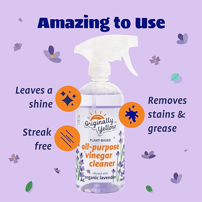 Originally Yellow All-Purpose Distilled Vinegar Spray Living Room, Bathroom, Kitchen Cleaner Spray Infused with Organic Lavender Plant-Based All Purpose Cleaner, 16 Fl Oz (3-Pack)