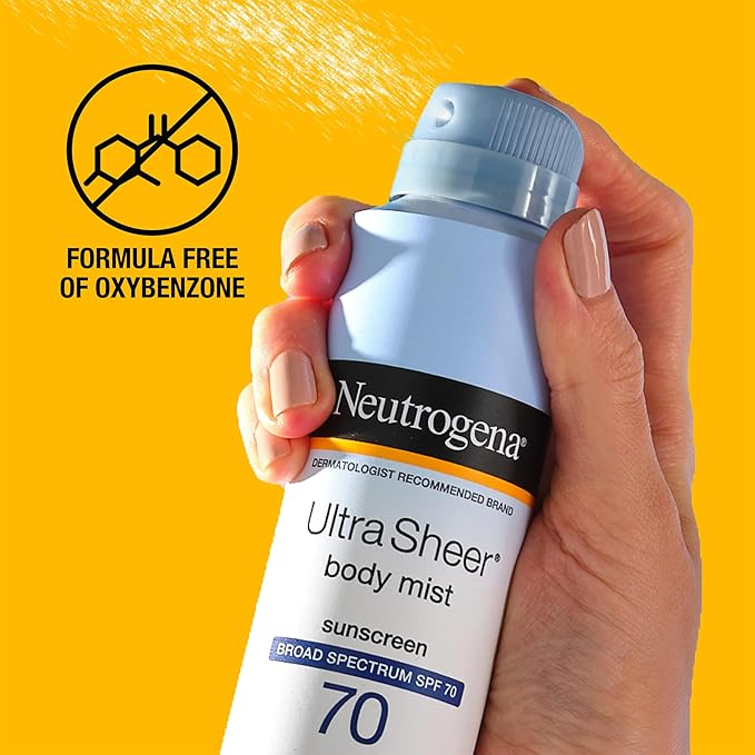 Neutrogena Sunscreen Spray, Ultra Sheer Body Mist, Broad Spectrum SPF 70, Non-Greasy Water Resistant Body Sunscreen Mist, Non-Comedogenic, 5 oz, 3 Pack