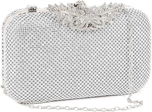 Womens Rhinestone Evening Bag with Butterfly Clasp Glitter Crystal Clutch Purse for Wedding Party