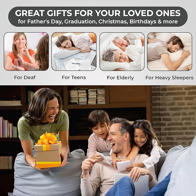 Sonic Bomb Dual Extra Loud Alarm Clock with Bed Shaker, Black Sonic Alert Vibrating, Heavy Sleepers, Battery Backup Wake with a Shake