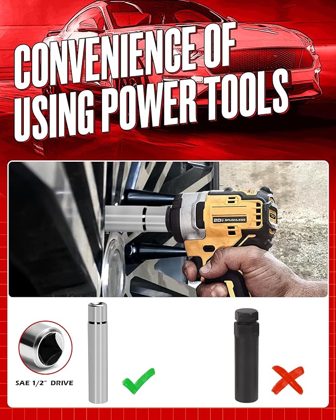 Spike Lug Nuts Socket Key, Stripped Lugnut Remover, 19mm Hex Universal Drive Spike Lugnuts Socket Tool with 5" Tall, Compatible with 14x1.5,14x2.0,916-18,12-20,12x1.5,12x1.25 Spiked Lug Nut