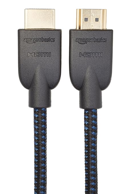 Basics HDMI Cable 15ft, 4K HDMI 2.0 Cord (18Gbps), Nylon-Braided, 4K60Hz, 2160p, 48 bit, Compatible with TVPS5XboxRoku, Black Blue