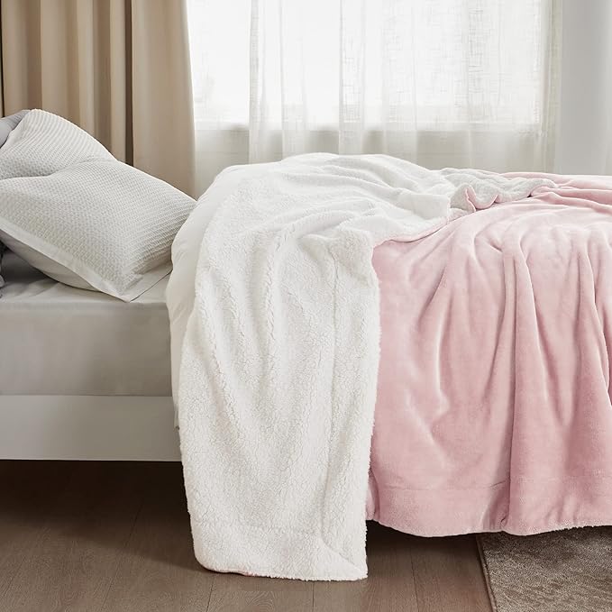 Bedsure Sherpa Fleece Throw Blanket Twin Size for Couch - Thick and Warm, Soft Fuzzy Plush Twin Blanket for Winter, Pink, 60x80 Inches