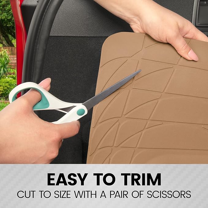 BDK Heavy Duty Rubber Cargo Mat Liner - All-Weather Trunk Protection, Trim-to-Fit Design for Cars, SUVs, Vans Trucks - Non-Slip, Waterproof, Durable Cargo Floor Liner - 46" x 56.75" x 0.25" - Beige