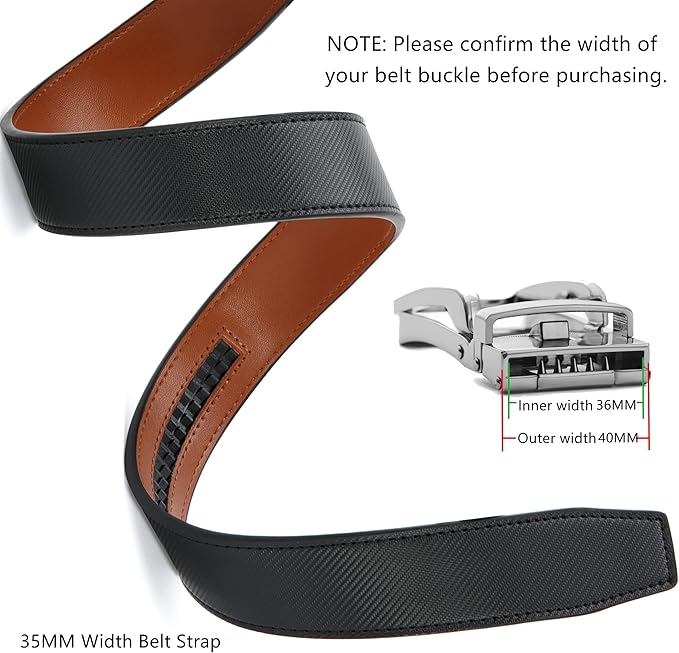 CHAOREN Ratchet Belt Replacement Strap 1 3/8”, Leather Belt Strap for 40MM Slide Click Buckle