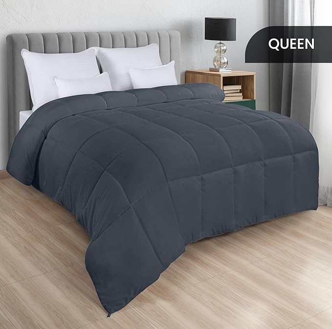 Utopia Bedding Comforters Queen Size, All Season Duvet Insert, Down Alternative Box Stitched Bed Comforter with Corner Tabs, Machine Washable (Grey)