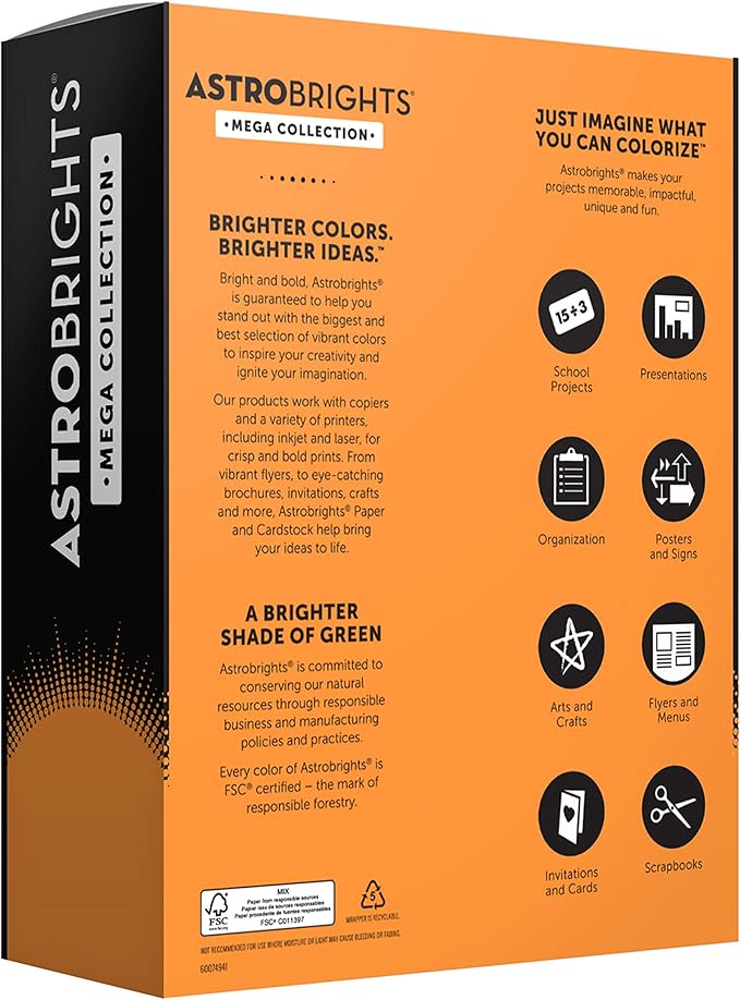 Astrobrights Mega Collection, Colored Paper, Bright Orange, 625 Sheets, 24 lb/89 gsm, 8.5" x 11" - MORE SHEETS! (91619)