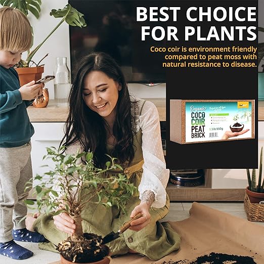 Compressed Coco Coir, 5 Pack Organic Coconut Coir, 1.4 Lbs Coco Coir Brick, Coconut Soil with Low EC & pH Balance, Coco Fiber for Herbs & Flowers, High Expansion, Renewable Coconut Soil for Planting