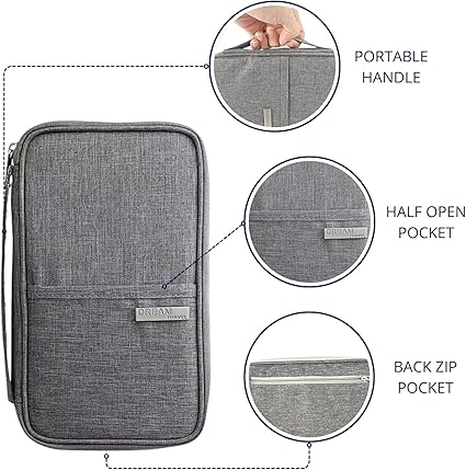 Passport Wallet - RFID Blocking with Card Slots, Coin Pocket and Pen Holder - Family Passport Holder (Grey), YT001