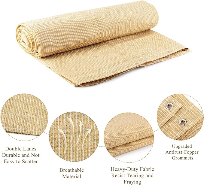 Outdoor Sun Shade Cloth, 6' x 8', Pergola, Deck, and Backyard Patio Sunshade with UV Protection, Heat Resistant HDPE Material, Reinforced Grommets (6x8 FT, Wheat)