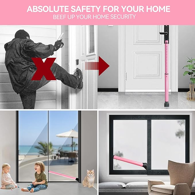 AceMining Upgraded Door Security Bar Sliding Patio Bar, Heavy Duty Stoppers Adjustable Jammer for Home, Apartment, Travel (1 Pack,Pink)
