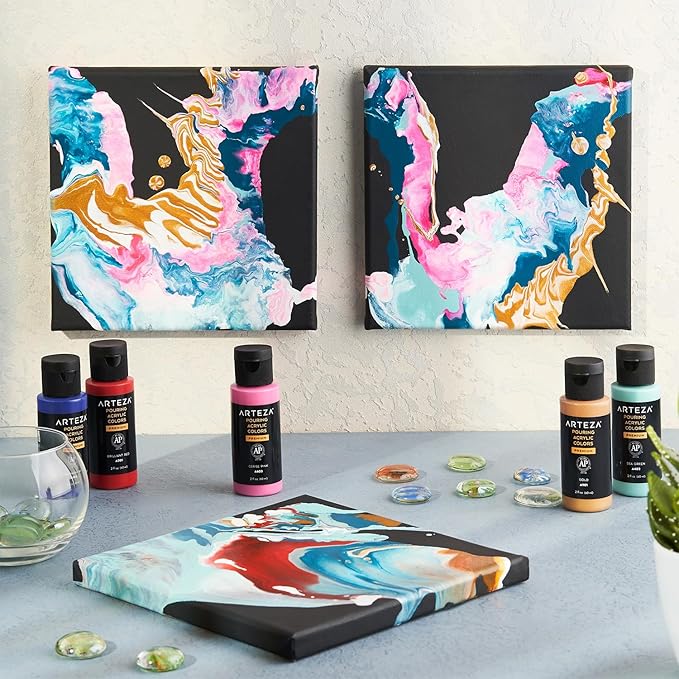 ARTEZA Acrylic Pouring Paint, 8 oz (236 ml), A201 Vermilion Red, High-Flow Acrylic Paint, No Mixing Needed, Paint for Pouring on Canvas, Glass, Paper, Wood, Tile, and Stones