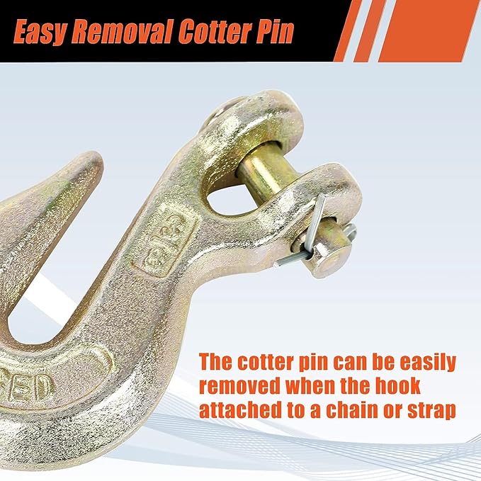 LucaSng 2Pcs 3/8 Inch Clevis Grab Hooks Grade 70 Transport Chain Hook, 7500 lbs WLL, Yellow Zinc Finish