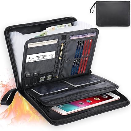 Expanding Accordion File Organizer with Handle, Fireproof Document Bag Organizer, 13 Pockets Important Documents Folder with Zipper & Labels for Letter A4 Files and More