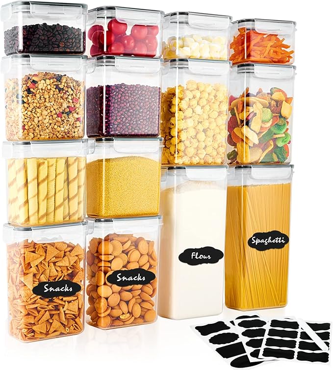 14 Pack Food Storage Containers With Lids Airtight Dry Plastic Kitchen Containers For Pantry Organizing Canisters BPA-Free