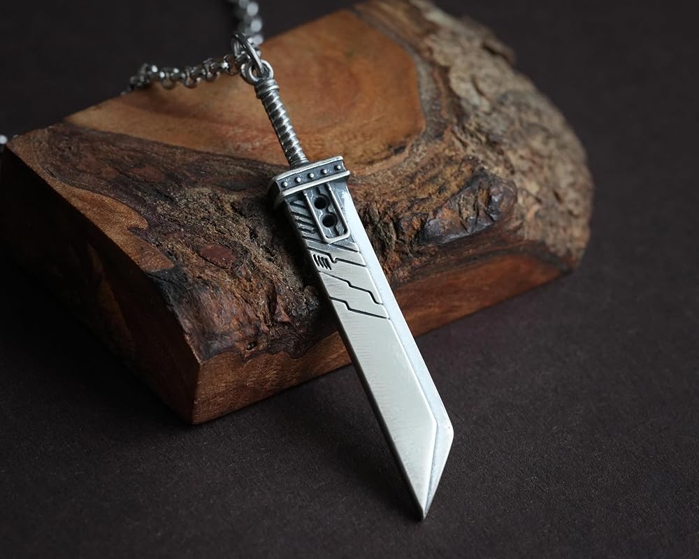 925 Sterling Silver Fantasy RPG F F VII 7 Remake Cloud Buster Sword Pendant Necklace