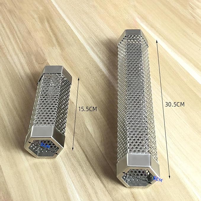 Pellet Smoker Tube, Pellet Charcoal BBQ Net, Stainless Steel BBQ Wood Pellet Tube Smoker with Ventilation Holes, Easy to Clean Reusable Grill Accessory for BBQ, Camping Essential 12Inch