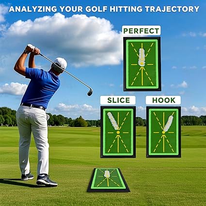 Golf Hitting Mat, Golf Swing Mats Practice IndoorOutdoor, Hitting Training Mat with Path Feedback, 17"x12" (Upgraded Version)