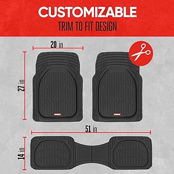Motor Trend FlexTough Floor Mats for Cars, Black Deep Dish All-Weather Mats, Waterproof Trim-To Fit Automotive Floor Mats for Cars Trucks SUV, Universal Floor Liner Car Accessories