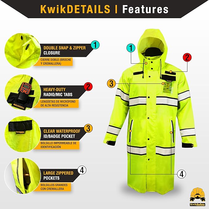KwikSafety - Charlotte, NC - TORRENT High Vis Rain Jacket Trench Coat ANSI OSHA Compliant