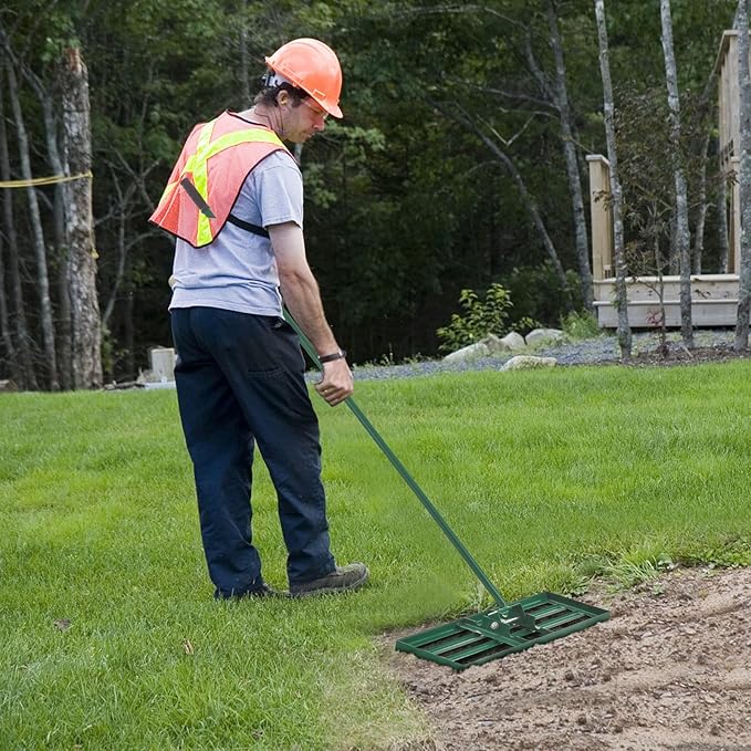 Lawn Leveling Rake, 30"/36"/42" x 10" Professional Grade Soil Distribution Rake w/67 Ergonomic Handle, Adjustable Soil Level Tool for Golf Courses, Gardens, Farms & Backyards (30", Green)