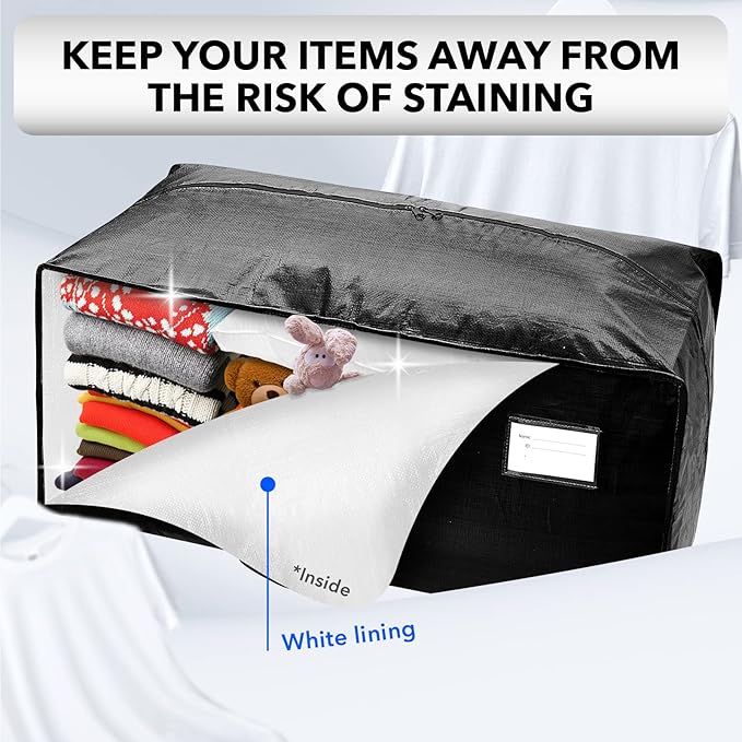 AlexHome Moving Bags Heavy Duty,Extra Large Packing Bags for Moving,Reusable Plastic Moving Totes,Clothes Storage Containers,Moving Supplies Bins,Compatible with Ikea Frakta Cart (Black,Set of 4)