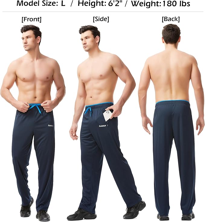 Mens Sweatpants with Zipper Pockets Open Bottom Athletic Pants for Workout,Running,Training,Jogging,Gym