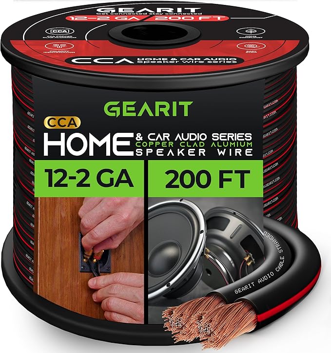 GEARit 12AWG Speaker Wire, Pro Series 12 Gauge Speaker Wire Cable (200 Feet 60.96 Meters) Great Use for Home Theater Speakers and Car Speakers, Black