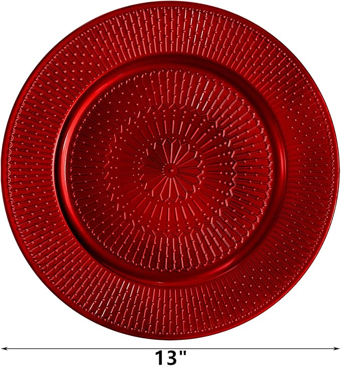 DEAYOU 12 Pack Red Charger Plates, 13-inch Beaded Chargers Plates, Wedding Charger Platters for Serving, Party