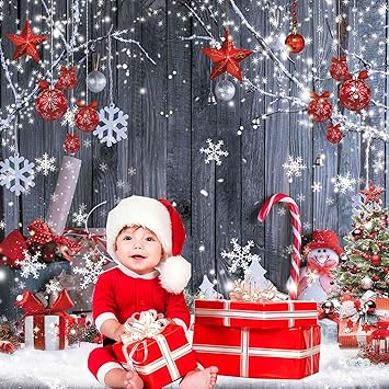 5X7FT Christmas Wood Wall Photography Banner Backdrop Winter Holiday Snowflake Xmas Tree Wood Floor Background Party Supplies Decor Photoshoot Studio Booth Props