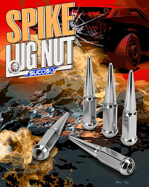 916-18 Spike Lug Nuts for 1994-2011 Dodge Ram 2500 3500, 2002-2010 Ram 1500, 1988-1997 Ford F250 F350, 2004-2009 Durango, 32PCS Spiked Lug Nuts 916-18 Chrome with Socket Key for Aftermarket Wheel