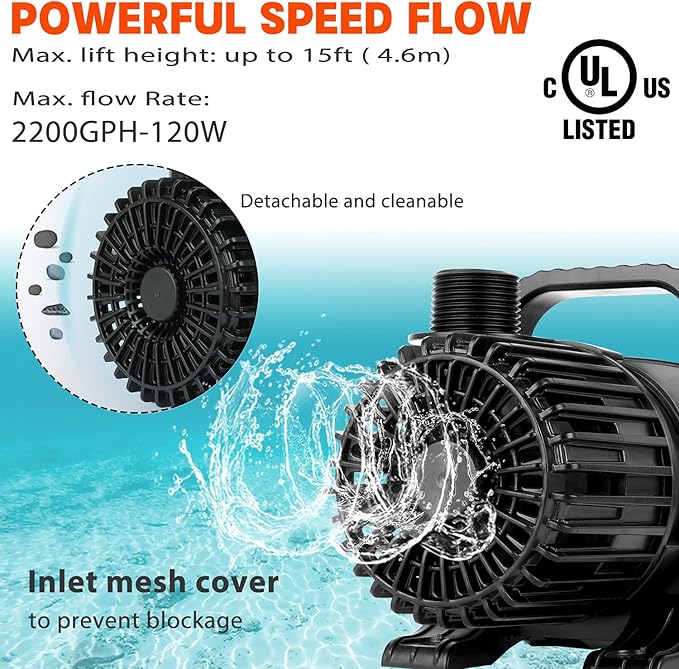 (2200GPH-120W,UL listed) PS- High Flow Submersible Water Pump - Pond Pump - Submersible Pump - Water Fountain Pump - Aquarium Pump,PS-2200