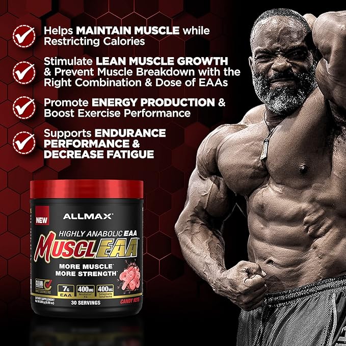 ALLMAX Nutrition - MUSCLEAA, Amino Energy for Strength and Muscle gain, Supports Hydration, Stamina and Exercise Performance, Formulated with 7000mg EAAs and 4200mg BCAAs (Candy Keys)