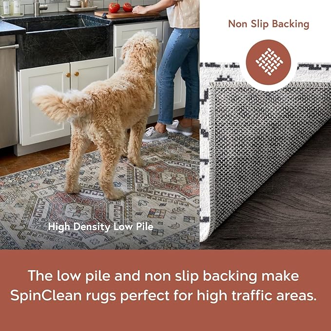 nuLOOM 6' Round SpinClean Machine Washable Stain-Resistant Area Rug with Non Slip Backing, Low Profile for Living Room, Bedroom, and Dining Room, Blythe Grey