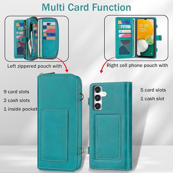 for Samsung Galaxy A13 5G Wallet Case,Multi-Function Wallet Case, Detachable 3 in 1 Magnetic Galaxy A13 Case Wallet,Flip Strap Zipper Card Holder Phone Case with Shoulder Straps(Blue)