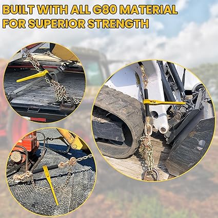 Chain Binders with 2 Grab Hooks, G80 14in-516in Heavy Duty Ratchet Binders, Tie Downs for Grade 80 Transport Chain, 2200lbs Safe Working Load, for Material Handling, Hauling, Towing