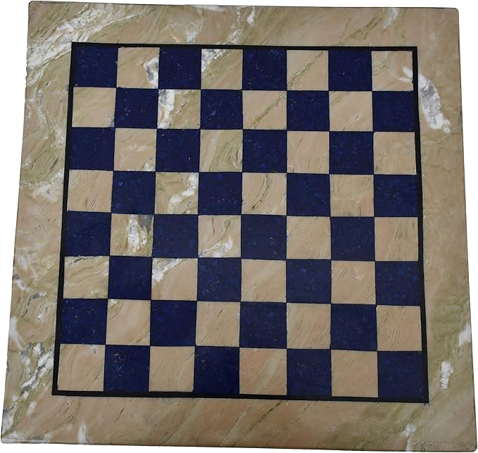 15x15 Marble and Lapis Lazuli Stone Chess Board - Handcrafted Luxury Game Board for Chess Enthusiasts and Collector