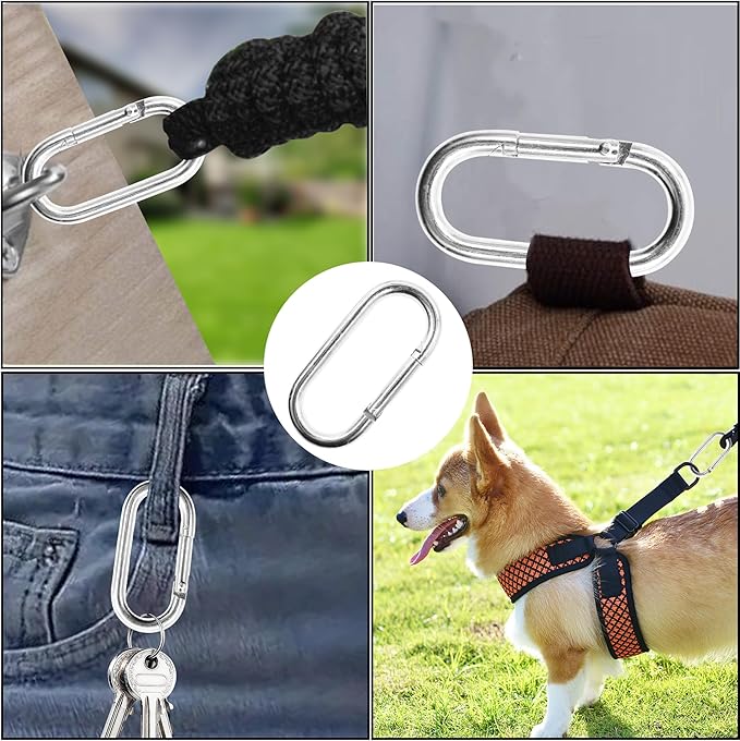 Oval Carabiner Clips,TTZEZE Iron Spring Snap Hooks,Galvanized Locking Carabiners,Heavy Duty O Shape Carabiners,Key Rings Chain Connectors for Outdoor and Indoor Use