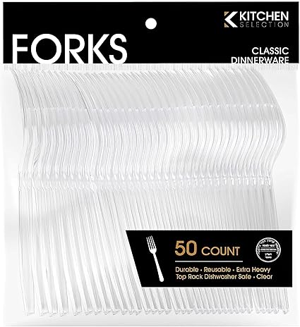 Premium Disposable Clear Plastic Forks (50 Count) Transparent, Durable, and Convenient for Parties, Events, and Everyday Use