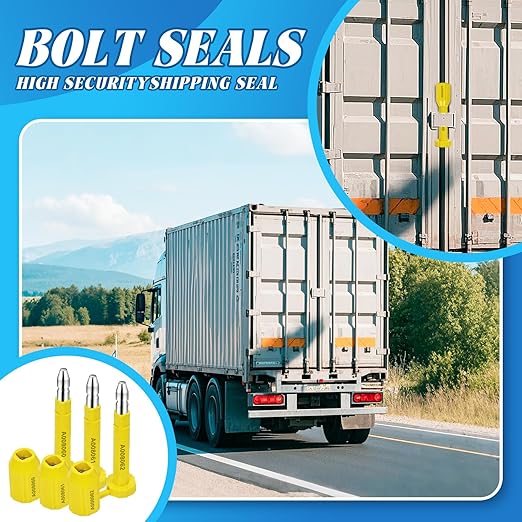 Bolt Seal 100pcs 0325901-032600 Shipping Seal with Print Progressive Numbering for Cargo Containers and Truck Trailers, Yellow