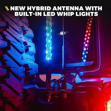 Xprite 4FT CB Radio Antenna with Spiral RGB LED Whip Light, App Remote Control DIY Chasing Pattern, Safety Antenna Lighted Whips Compatible with Offroad ATV UTV Polaris RZR Can-am Buggy Jeep