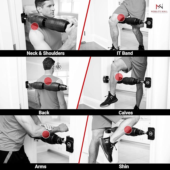 Mobility Wall- Stand Up Door Mounted Smooth Foam Roller for Soft Tissue Massage & Muscle Recovery for Exercise, Includes 1 Trigger Point Attachments