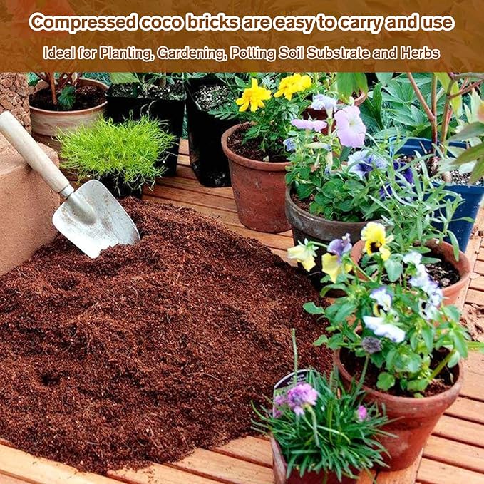 Legigo Pack of 10 Organic Coco Coir Bricks- 100 Natural Compressed Coco Peat Brick Coconut Fiber Substrate with Low ECpH Balance, Plant Soil Enhance Root Growth for Herbs, Flowers, House Plants