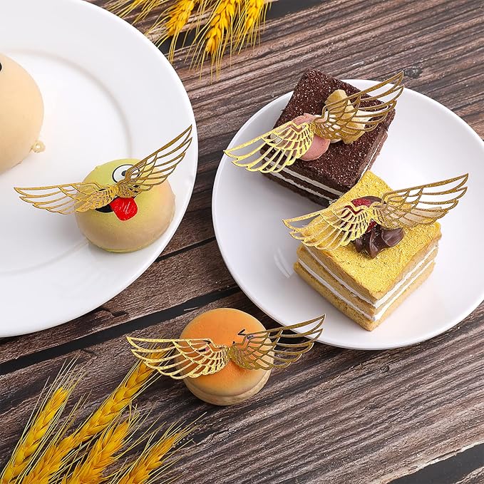 cobee Golden Wings Cake Toppers Golden Wings for Cake Decorating Birthday Party Wings Cup Cake Topper (Golden Wings B)