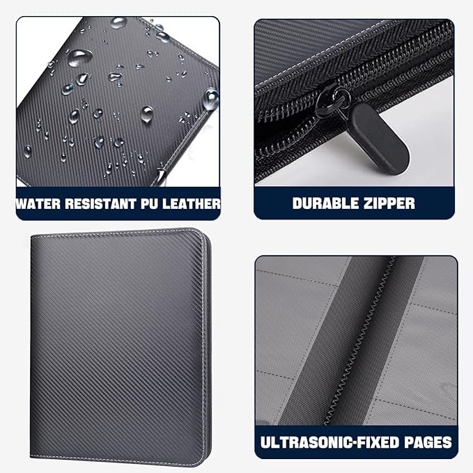 1000+ Pockets Trading Card Binder, 16 Pocket Ringless Card Binder Album Folder - Premium Side Loading Zip Binder for Yu-Gi-Oh, TCG, Sports, Game Trading Cards -Black