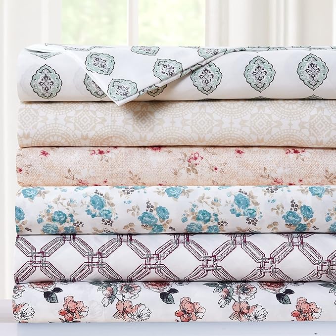 Modern Threads Printed 4-Piece Extra Soft Bedding Sheets Pillowcase Set, Deep Pocket up to 16 inch Mattress Abella Queen
