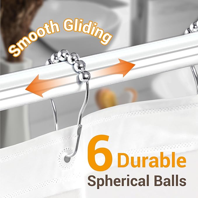 ikloo Shower Curtain Hooks for Bathroom, Decorative Curtain Rings for Shower Rods, Metal Shower Hook for Curtains, Rust Proof Stainless Steel, Shower Curtain Hangers, Set of 12, Chrome