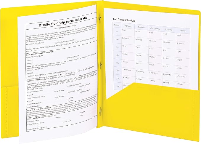 Smead Poly Two-Pocket Folder, Three-Hole Punch Prong Fasteners, Letter Size, Yellow, 3 per Pack (87733) (Pack of 2)